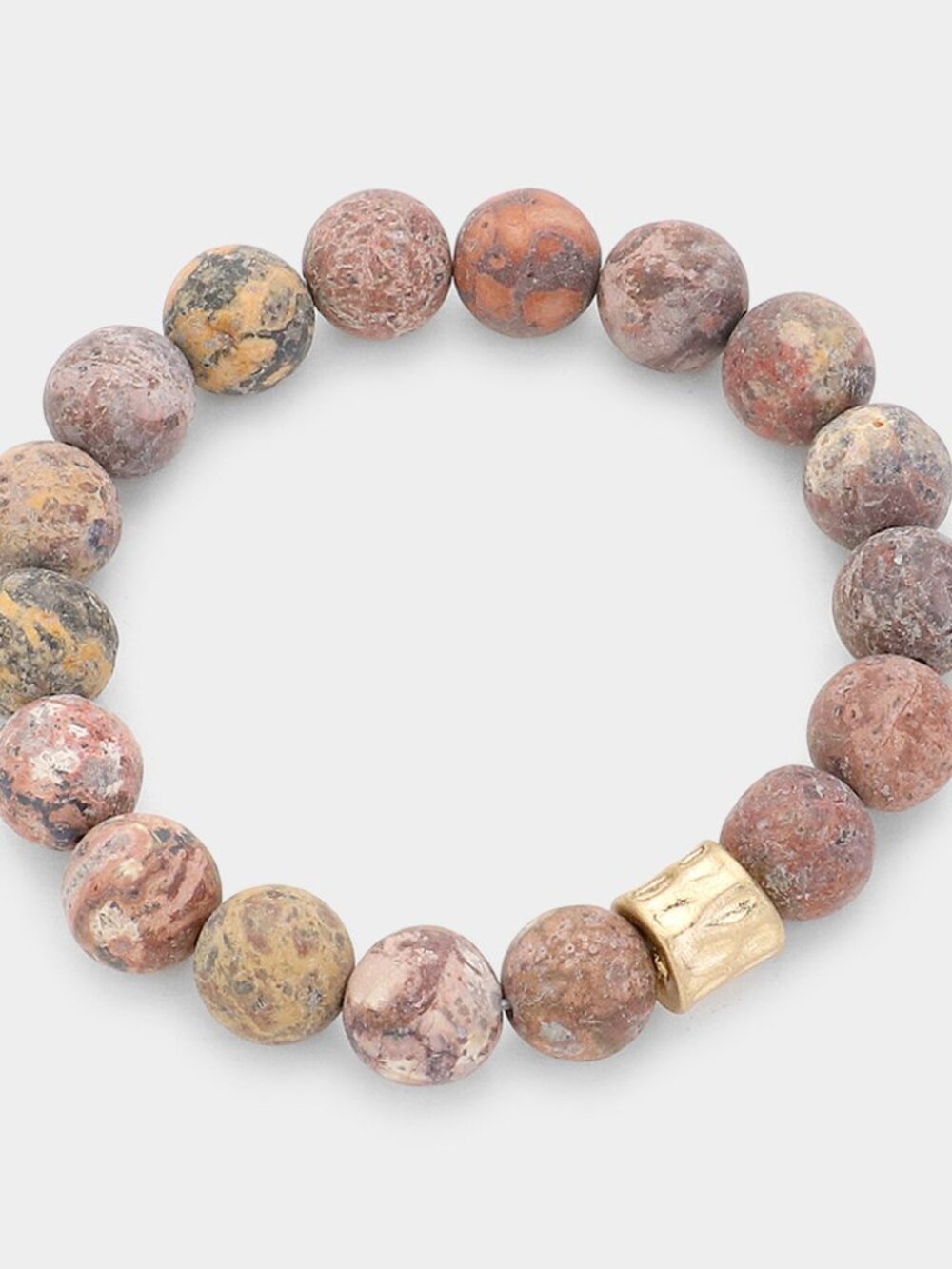 Leopard Skin Jasper Semi Precious Stone Beaded Stretch Bracelet - Boho Stacking